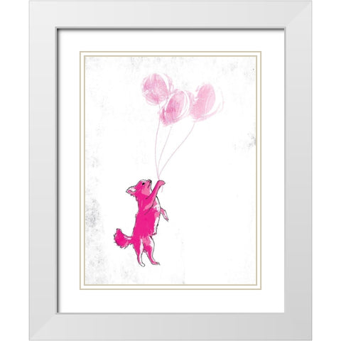 Dog Holding Balloon White Modern Wood Framed Art Print with Double Matting by OnRei