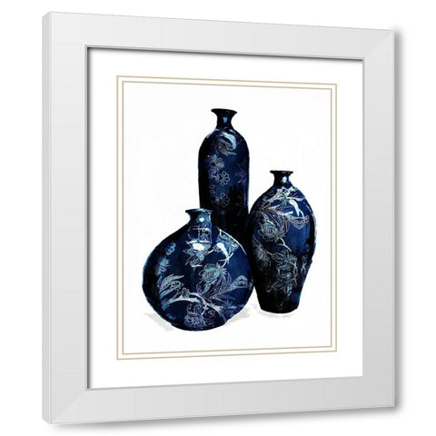 Blue China Vases White Modern Wood Framed Art Print with Double Matting by OnRei