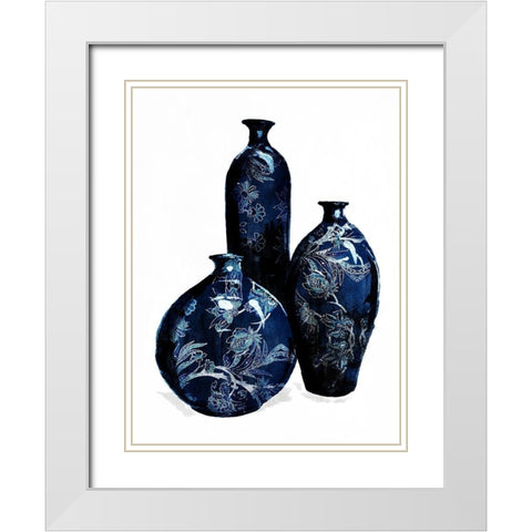 Blue China Vases White Modern Wood Framed Art Print with Double Matting by OnRei