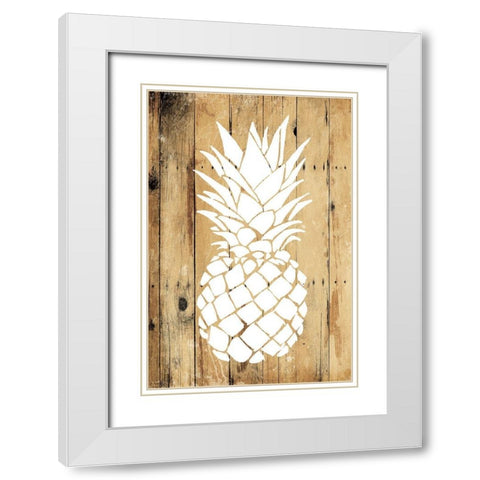 Wood Pineapple White Modern Wood Framed Art Print with Double Matting by OnRei