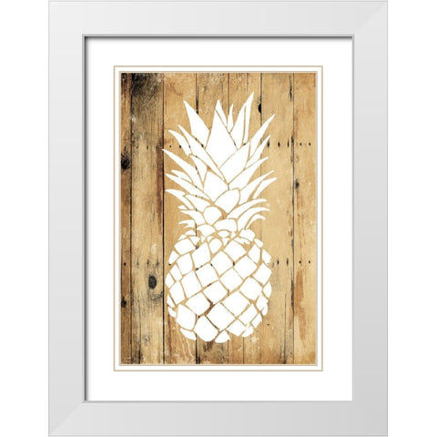 Wood Pineapple White Modern Wood Framed Art Print with Double Matting by OnRei