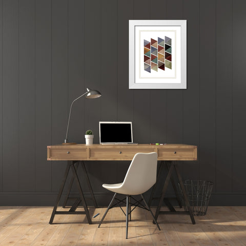 Fall Triangles White Modern Wood Framed Art Print with Double Matting by OnRei