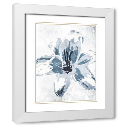 Sketched Cool Flower White Modern Wood Framed Art Print with Double Matting by OnRei