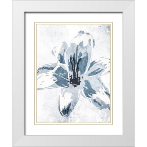 Sketched Cool Flower White Modern Wood Framed Art Print with Double Matting by OnRei