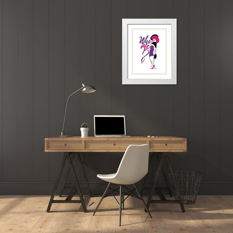 Sassy Who Me White Modern Wood Framed Art Print with Double Matting by OnRei