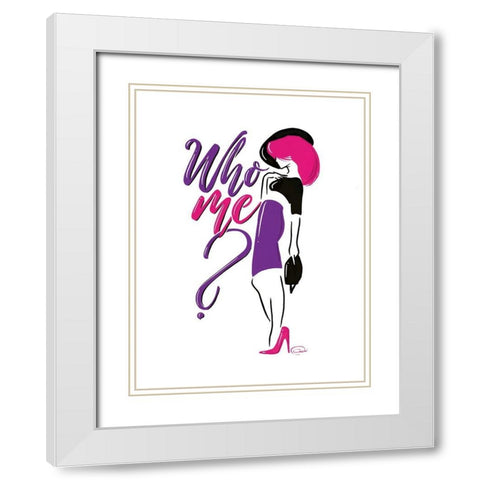 Sassy Who Me White Modern Wood Framed Art Print with Double Matting by OnRei