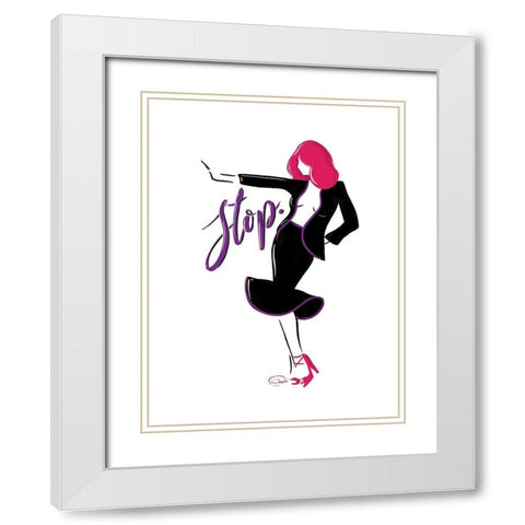 Sassy Stop White Modern Wood Framed Art Print with Double Matting by OnRei