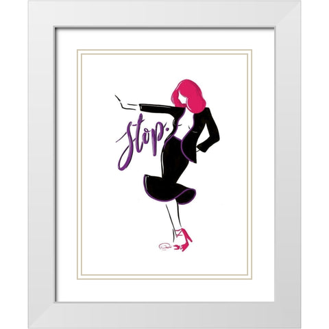 Sassy Stop White Modern Wood Framed Art Print with Double Matting by OnRei