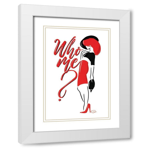 Who Me Lady In Red White Modern Wood Framed Art Print with Double Matting by OnRei