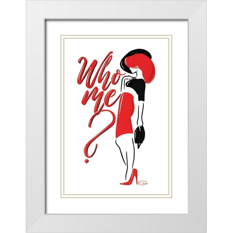 Who Me Lady In Red White Modern Wood Framed Art Print with Double Matting by OnRei