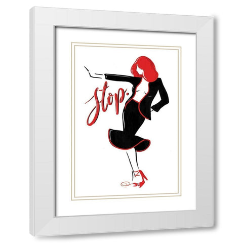 Stop Lady In Red White Modern Wood Framed Art Print with Double Matting by OnRei