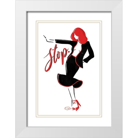 Stop Lady In Red White Modern Wood Framed Art Print with Double Matting by OnRei