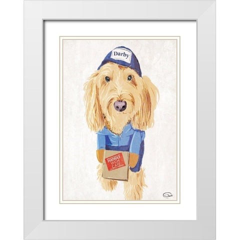 Mail Dog White Modern Wood Framed Art Print with Double Matting by OnRei