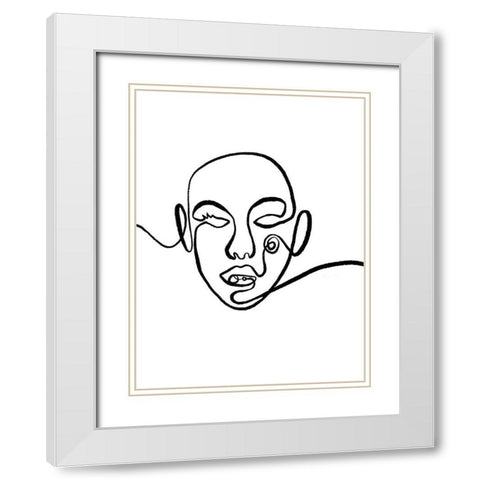 Scribble Face White Modern Wood Framed Art Print with Double Matting by OnRei