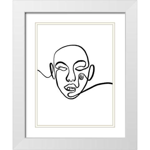 Scribble Face White Modern Wood Framed Art Print with Double Matting by OnRei