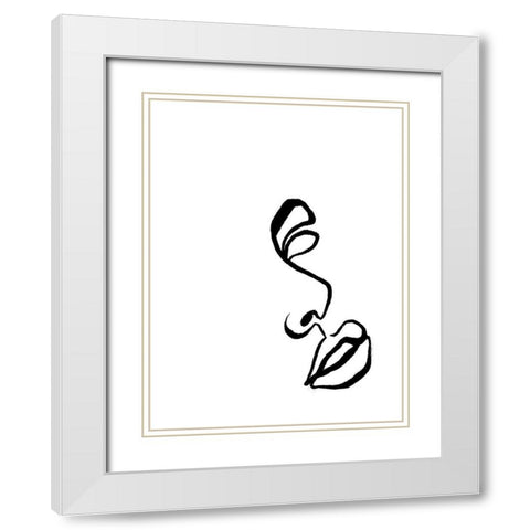 Scribble Side Face White Modern Wood Framed Art Print with Double Matting by OnRei