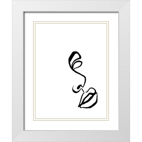 Scribble Side Face White Modern Wood Framed Art Print with Double Matting by OnRei