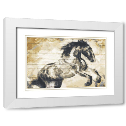 Horse Painted On Wood White Modern Wood Framed Art Print with Double Matting by OnRei