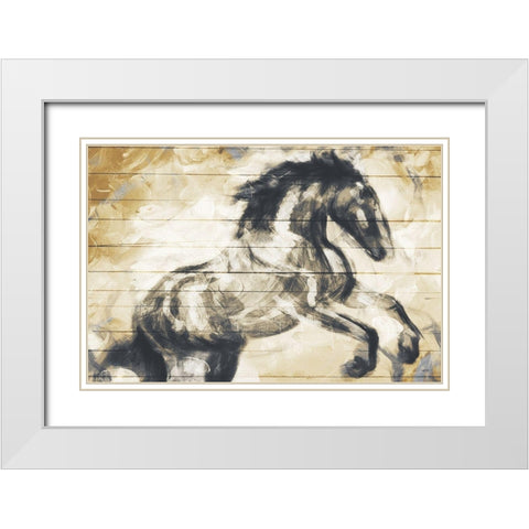 Horse Painted On Wood White Modern Wood Framed Art Print with Double Matting by OnRei