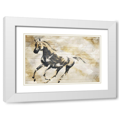 Running Horse Paint On Wood White Modern Wood Framed Art Print with Double Matting by OnRei