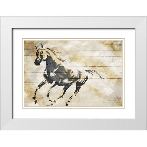 Running Horse Paint On Wood White Modern Wood Framed Art Print with Double Matting by OnRei