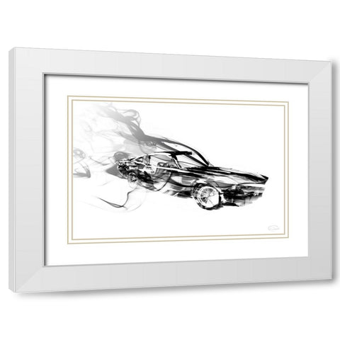 Smokin Car White Modern Wood Framed Art Print with Double Matting by OnRei