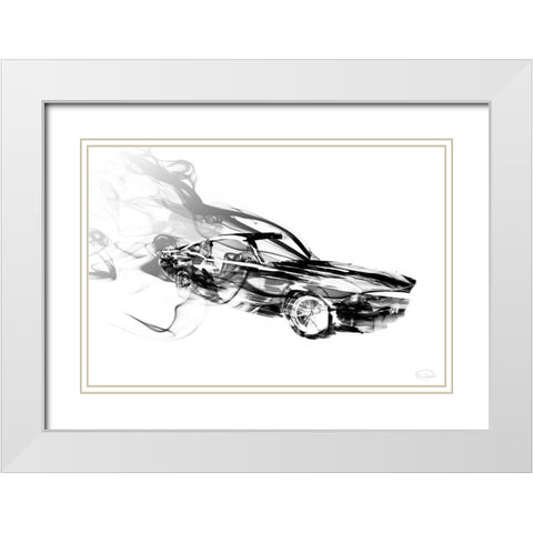 Smokin Car White Modern Wood Framed Art Print with Double Matting by OnRei