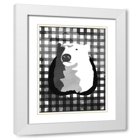 Bear BW Check White Modern Wood Framed Art Print with Double Matting by OnRei