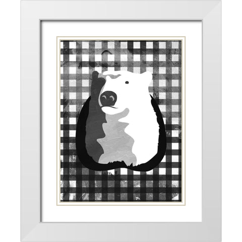 Bear BW Check White Modern Wood Framed Art Print with Double Matting by OnRei