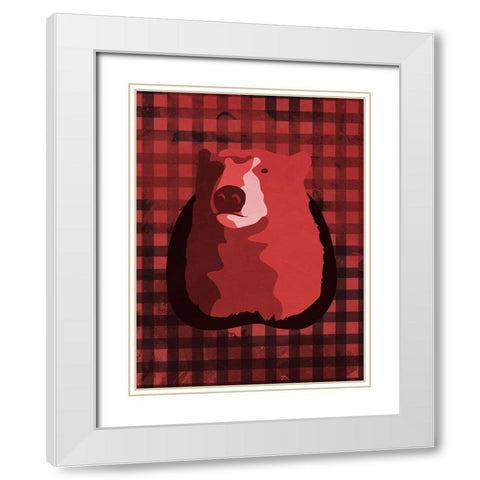 Bear Red Check White Modern Wood Framed Art Print with Double Matting by OnRei