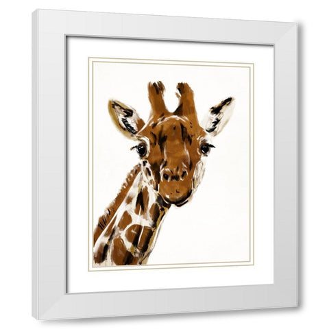 Original Giraffe White Modern Wood Framed Art Print with Double Matting by OnRei