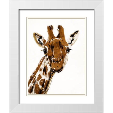 Original Giraffe White Modern Wood Framed Art Print with Double Matting by OnRei