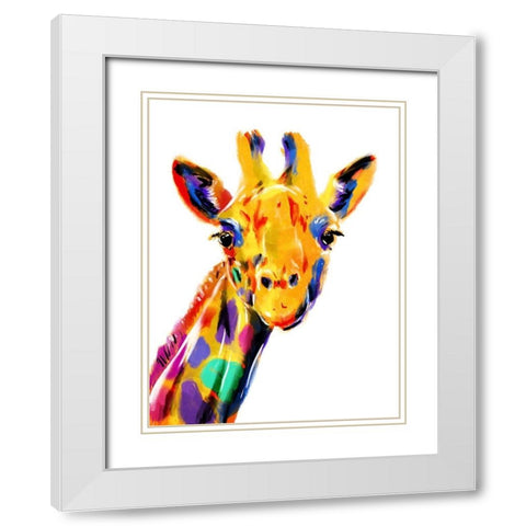 Coloful Giraffe White Modern Wood Framed Art Print with Double Matting by OnRei