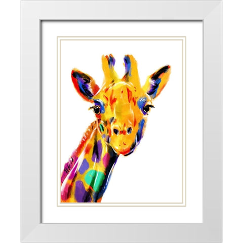 Coloful Giraffe White Modern Wood Framed Art Print with Double Matting by OnRei