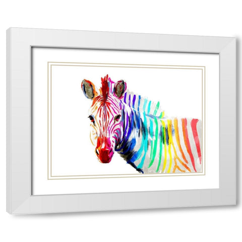 Coloful Zebra White Modern Wood Framed Art Print with Double Matting by OnRei