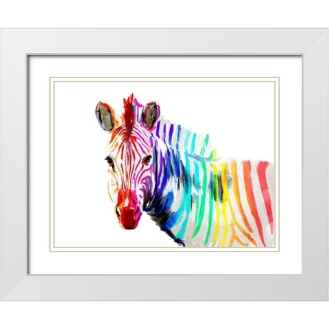 Coloful Zebra White Modern Wood Framed Art Print with Double Matting by OnRei