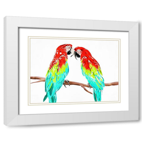 Fun Parrots White Modern Wood Framed Art Print with Double Matting by OnRei