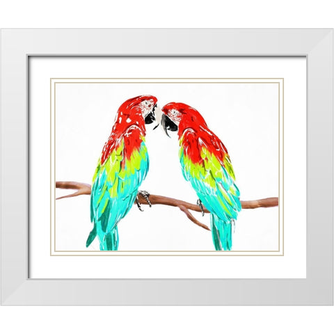 Fun Parrots White Modern Wood Framed Art Print with Double Matting by OnRei