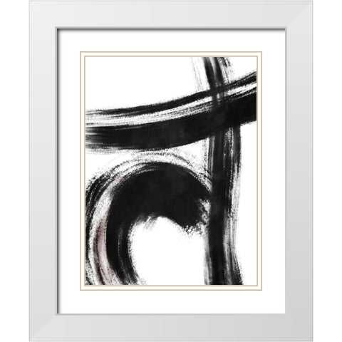 Strokes 1 White Modern Wood Framed Art Print with Double Matting by OnRei