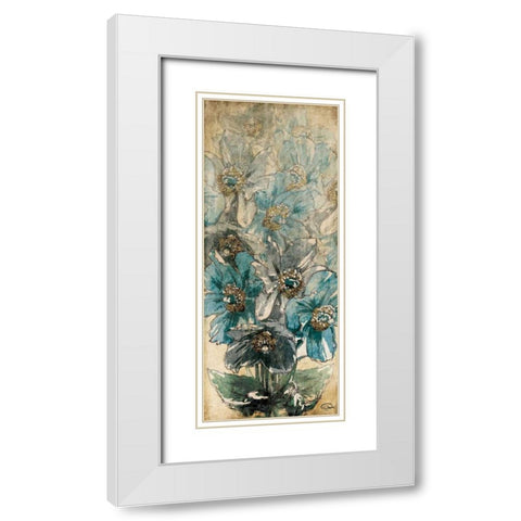 Decending Florals White Modern Wood Framed Art Print with Double Matting by OnRei