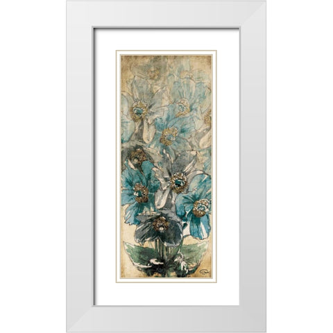 Decending Florals White Modern Wood Framed Art Print with Double Matting by OnRei