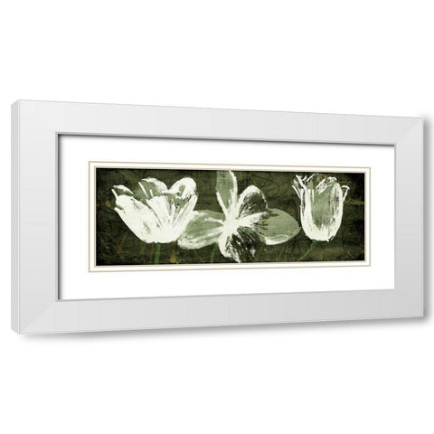 Floral Trio White Modern Wood Framed Art Print with Double Matting by OnRei