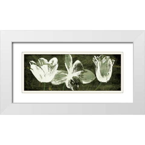 Floral Trio White Modern Wood Framed Art Print with Double Matting by OnRei