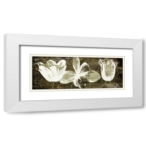 Floral Trio Amber White Modern Wood Framed Art Print with Double Matting by OnRei