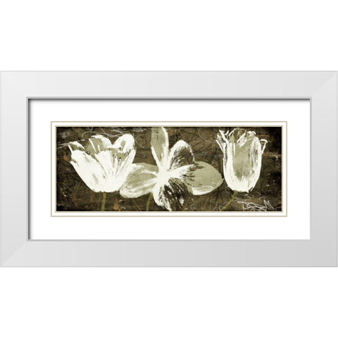 Floral Trio Amber White Modern Wood Framed Art Print with Double Matting by OnRei