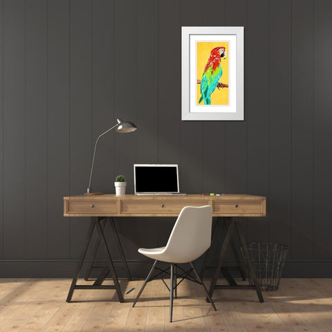 Fun Parrot 1 White Modern Wood Framed Art Print with Double Matting by OnRei