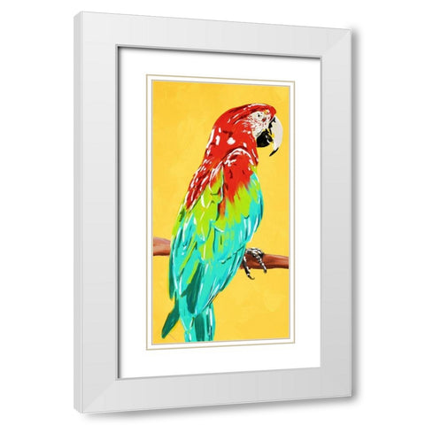 Fun Parrot 1 White Modern Wood Framed Art Print with Double Matting by OnRei