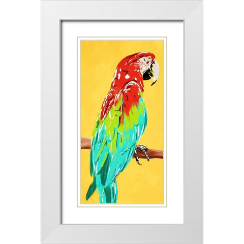 Fun Parrot 1 White Modern Wood Framed Art Print with Double Matting by OnRei