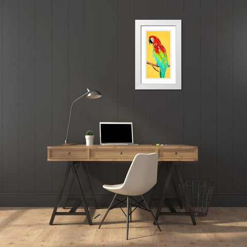 Fun Parrot 2 White Modern Wood Framed Art Print with Double Matting by OnRei