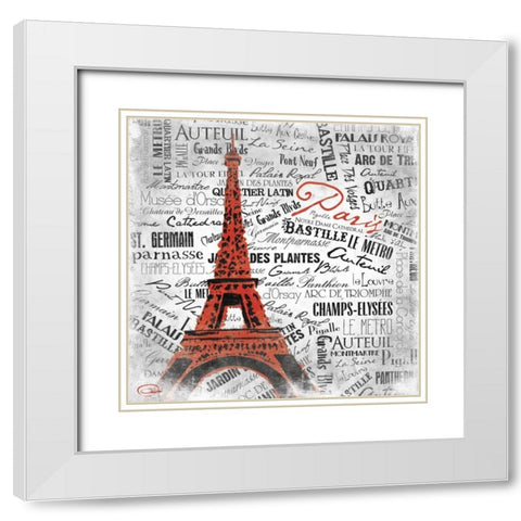 Eiffel White Modern Wood Framed Art Print with Double Matting by OnRei